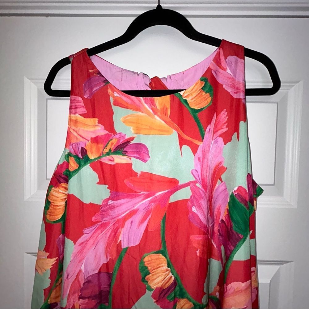Chico’s Botanic Berry Foliage Print Trapeze Swing Sleeveless Midi Dress Chicos - Picture 6 of 13